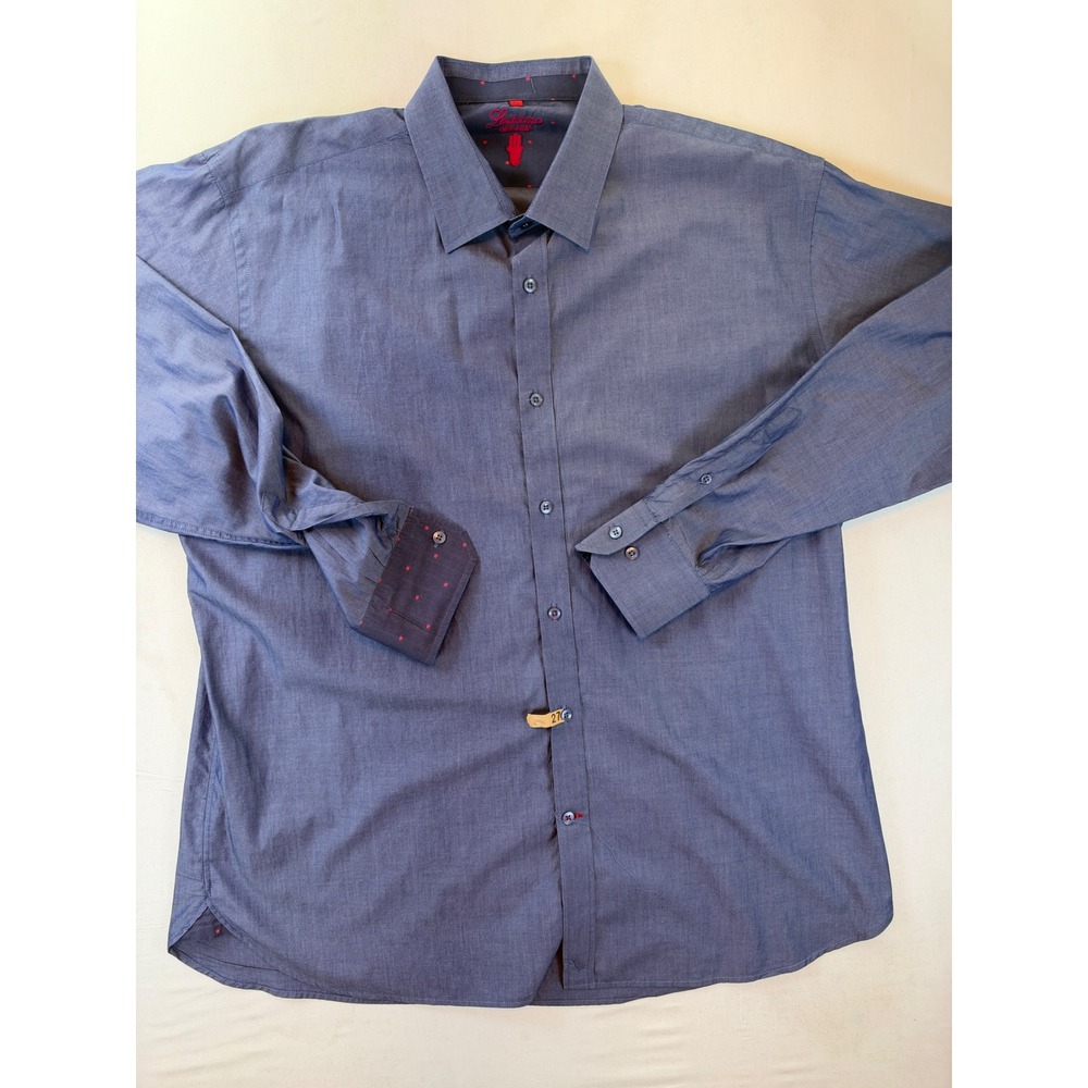 Luciano Visconti Mens XL Blue Cotton Button Down Shirt Contrast Cuffs LS